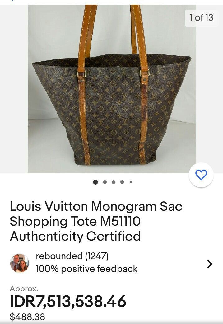 LOUIS VUITTON Monogram Sac Shopping Tote 66232