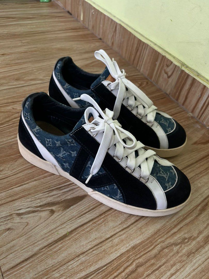 Louis Vuitton Blue Monogram Denim and Suede Rennes Sneakers Size