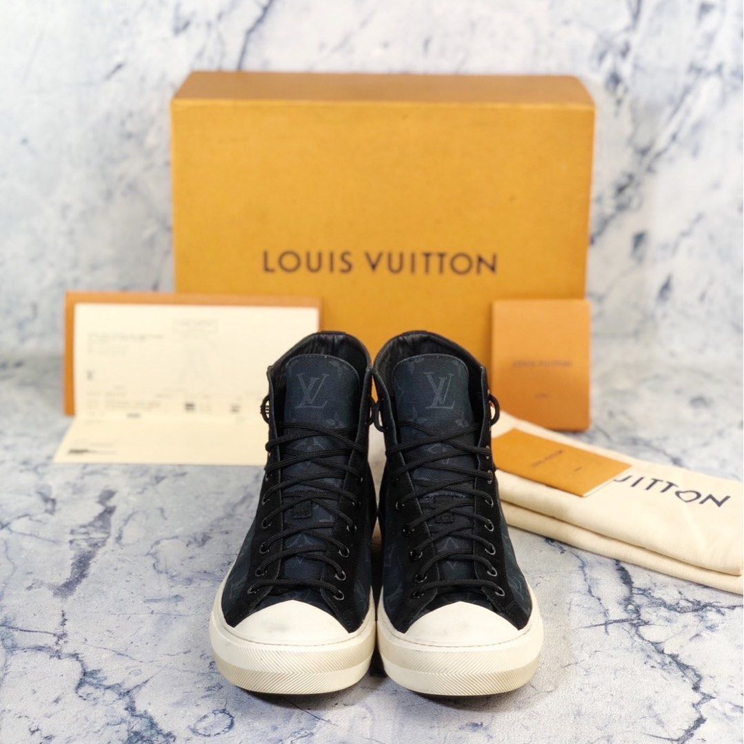 Louis Vuitton Black Canvas And Leather LV Forever Tattoo Low Top Sneakers  Size 41.5 Louis Vuitton