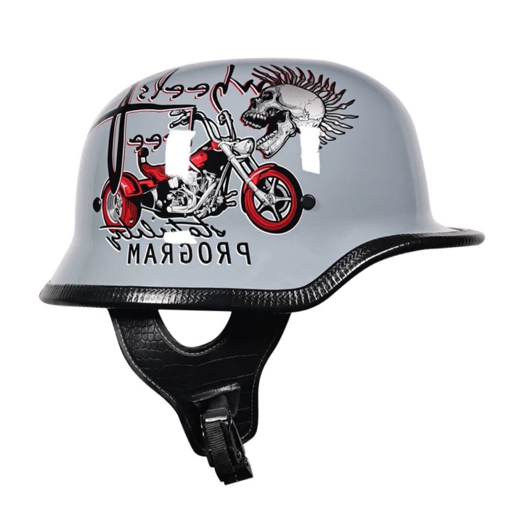 german motorcycle helmet on head Micro DOT Mayhem Style Gloss Black Half Head Motorcycle Helmet German