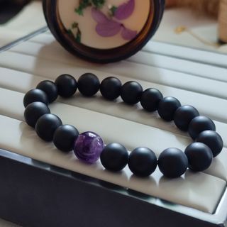 Matte Black Agate + Amethyst 10mm ( Distance Bracelet)