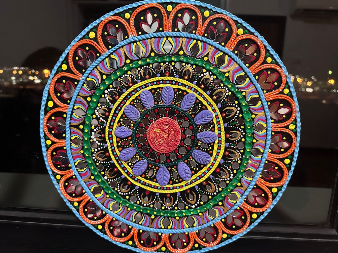 Large 20 inch dot mandala painting with mirrors wall hanging