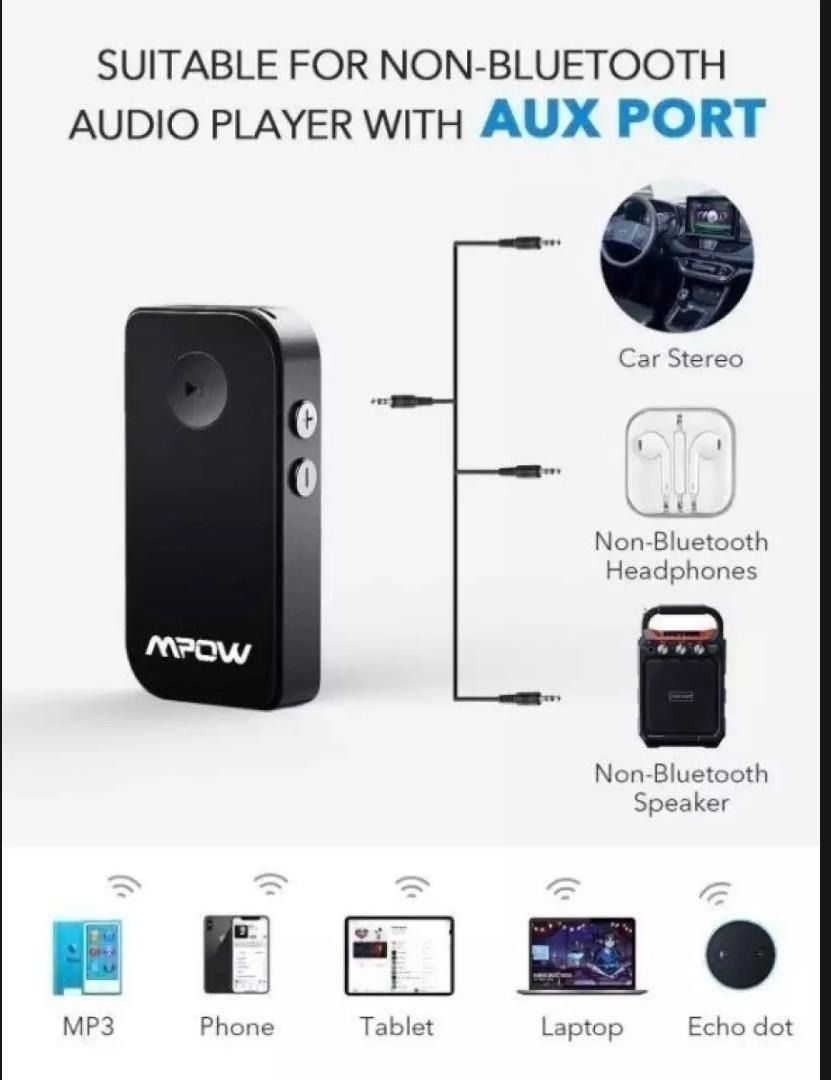 Mpow BH044D Bluetooth Receiver Wireless Bluetooth 5.0 Car Adapter Bluetooth Car Aux Adapter for Music Streaming Sound System Hands Free Bluetooth