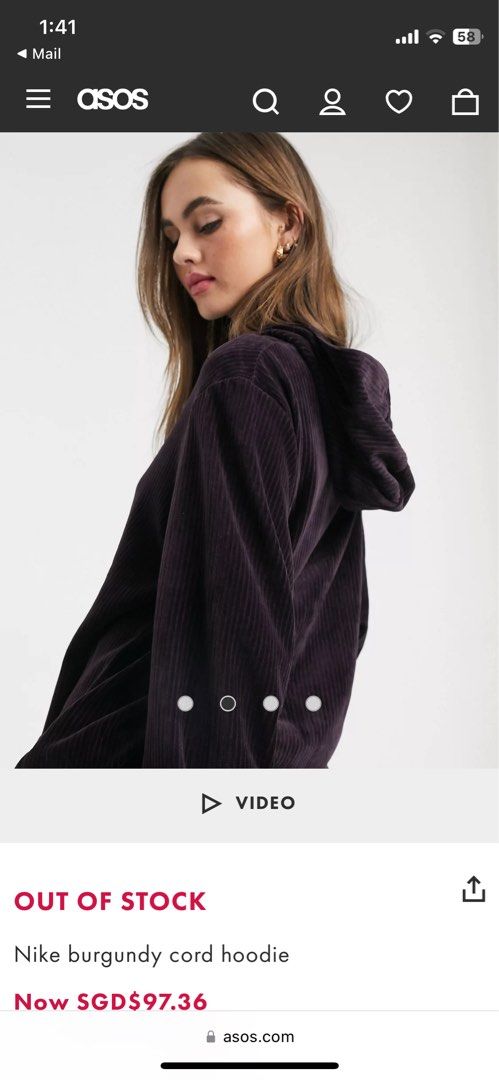 Nike Cord Hoodie in Burgundy