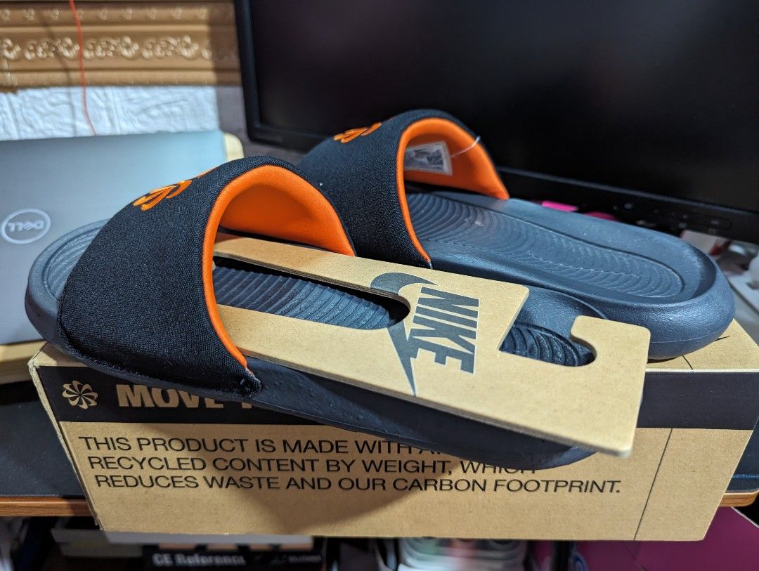 Nike slippers sale black and orange