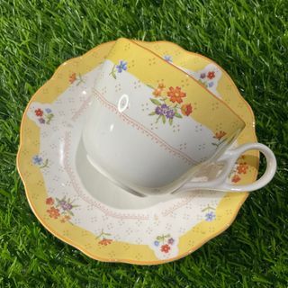 Noritake True Love 9438 Primachina Detergent Safe Microwave Oven Safe Flower Pattern Yellow Band Rim with Backstamp Coffee Tea Cup and Saucer, 1duo available - P650.00