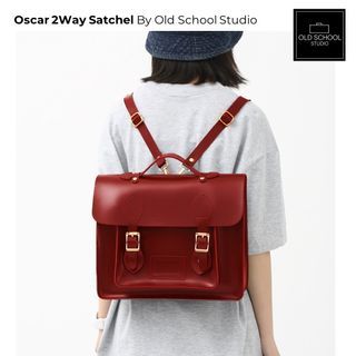 Oscar Two-Way Satchel Old School Studio Vintage Backpack Leather Satchel Sling Bag Backpack Maroon