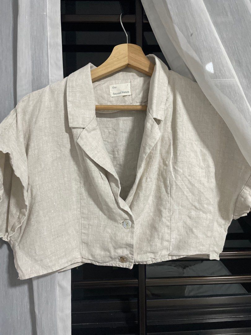 Linen Crop Collared Top - Our Second Nature