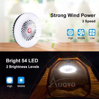 Outdoor camping portable 54LED fan lights, camping tent lights, bright outdoor camping lights;Three-speed wind speed switch, strong magnetic adsorption, folding hook Rechargeable Office Car Emergency Student Dormitory