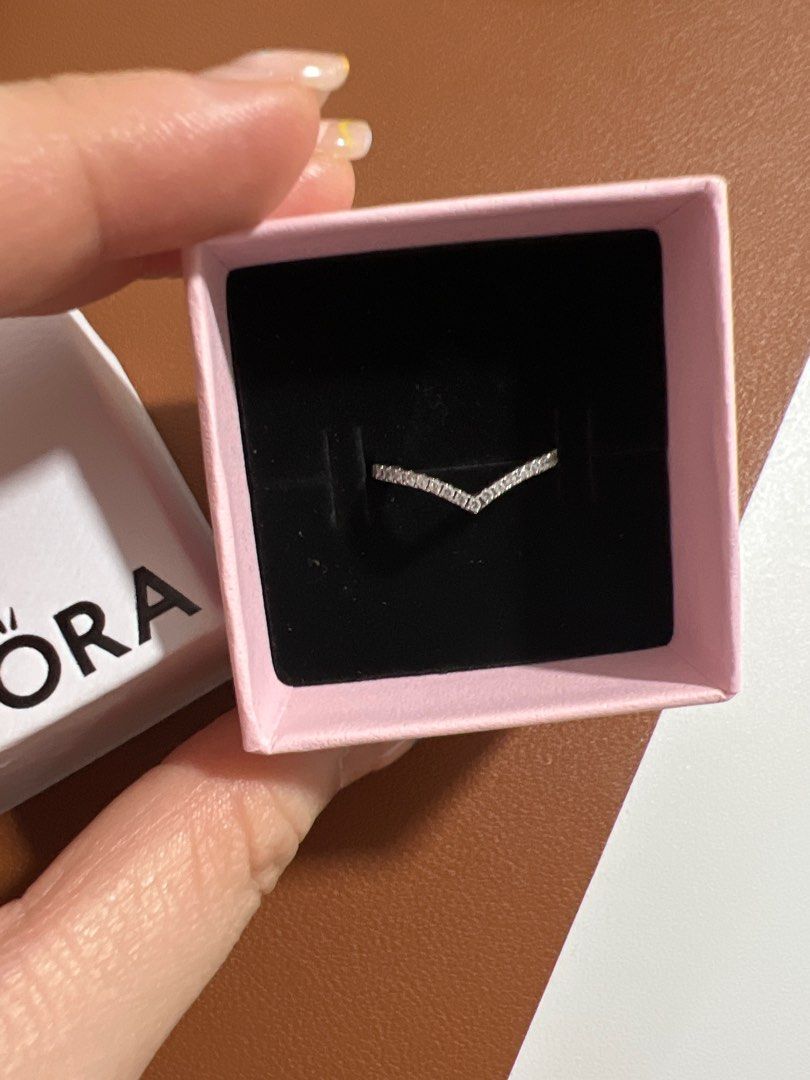 Pandora Sparkling Wishbone Ring, Women's Fashion, Jewelry & Organisers ...