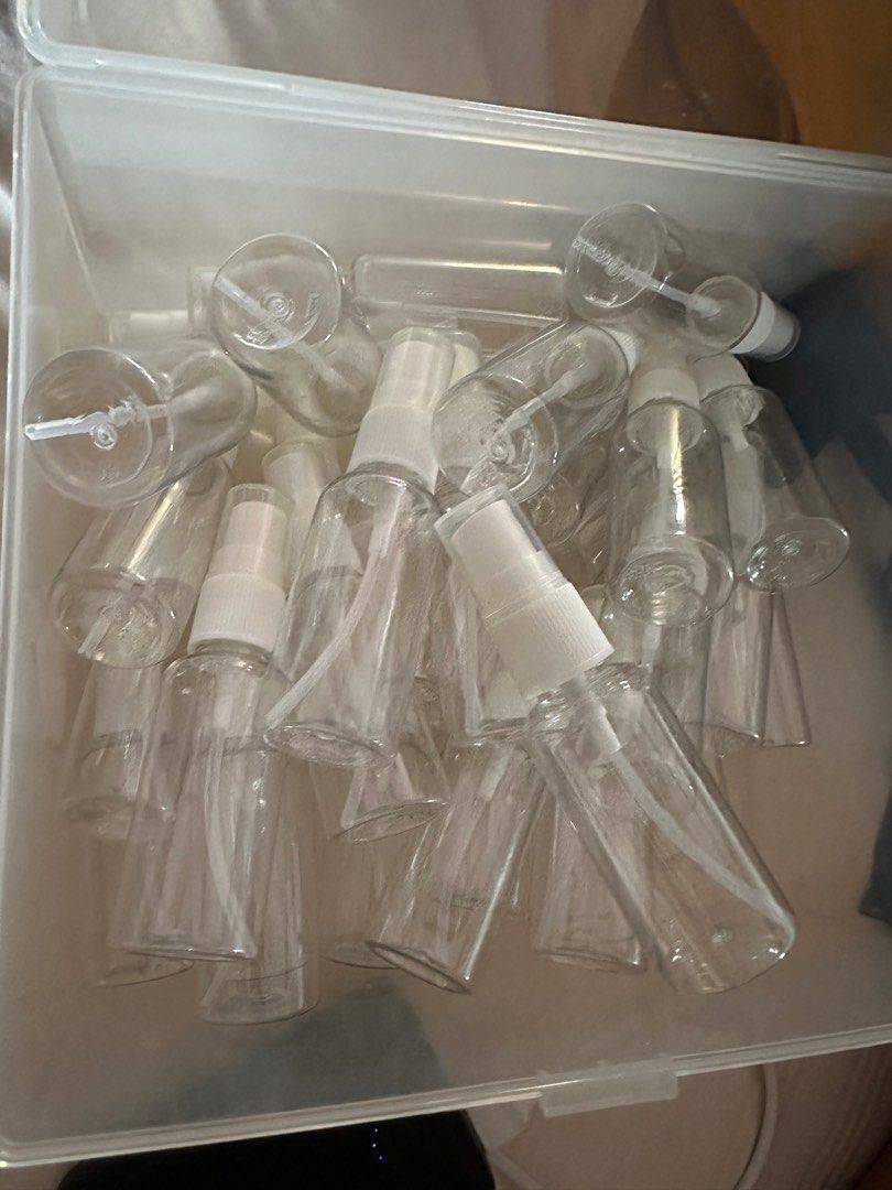 Plastic Spray Bottle 30ml Bundle of 32 pcs (Category: Food Organization & Storage) located in Quezon City. Submitted by glitchandglamor (Listing ID 1256874467, Image 1). Description: •height is 2.5 inches •plastic spray bottle with cap only, sold as is, excess souvenirs bought from lazada •can be used for alchohol, cologne, etc. •free shipping within MM via gogo express.