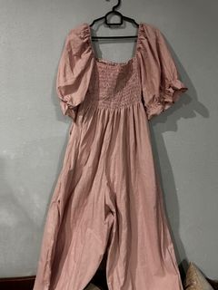 Smocked Pink Linen Jumpsuit