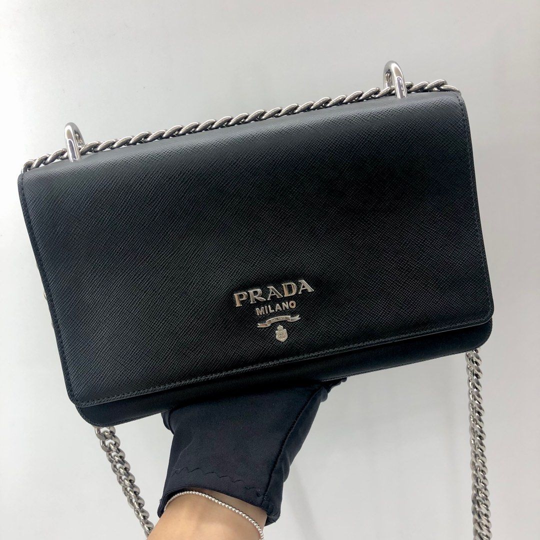 Prada Chain Crossbody Shoulder Bag Saffiano Leather And Nylon Red 1BD009  New