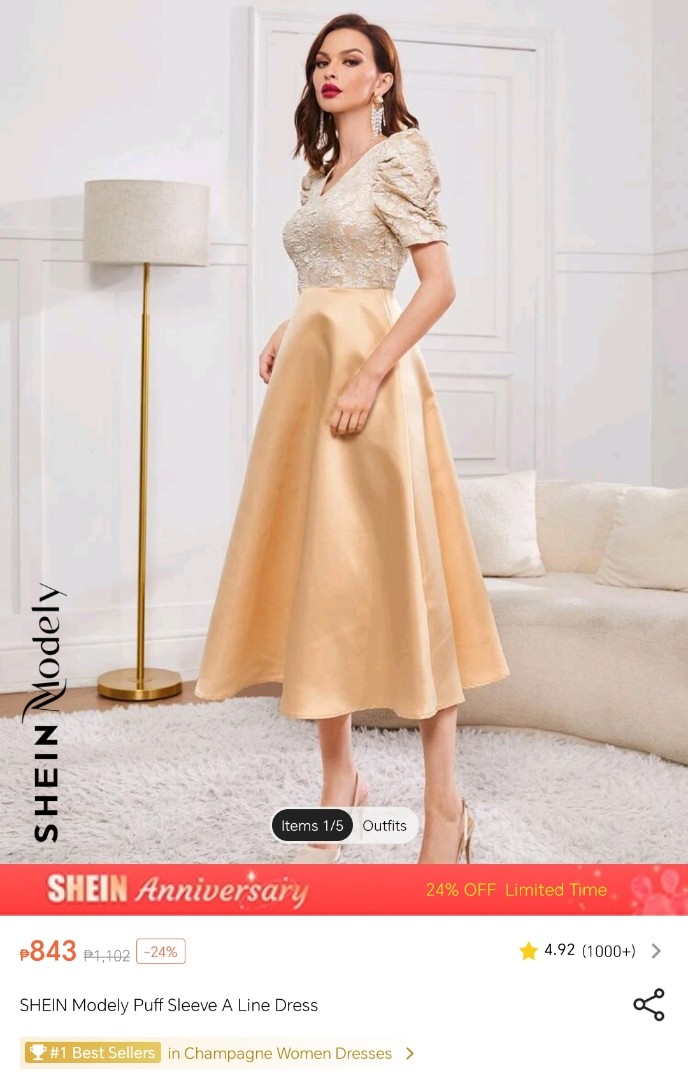 SHEIN Modely Puff Sleeve A Line Dress