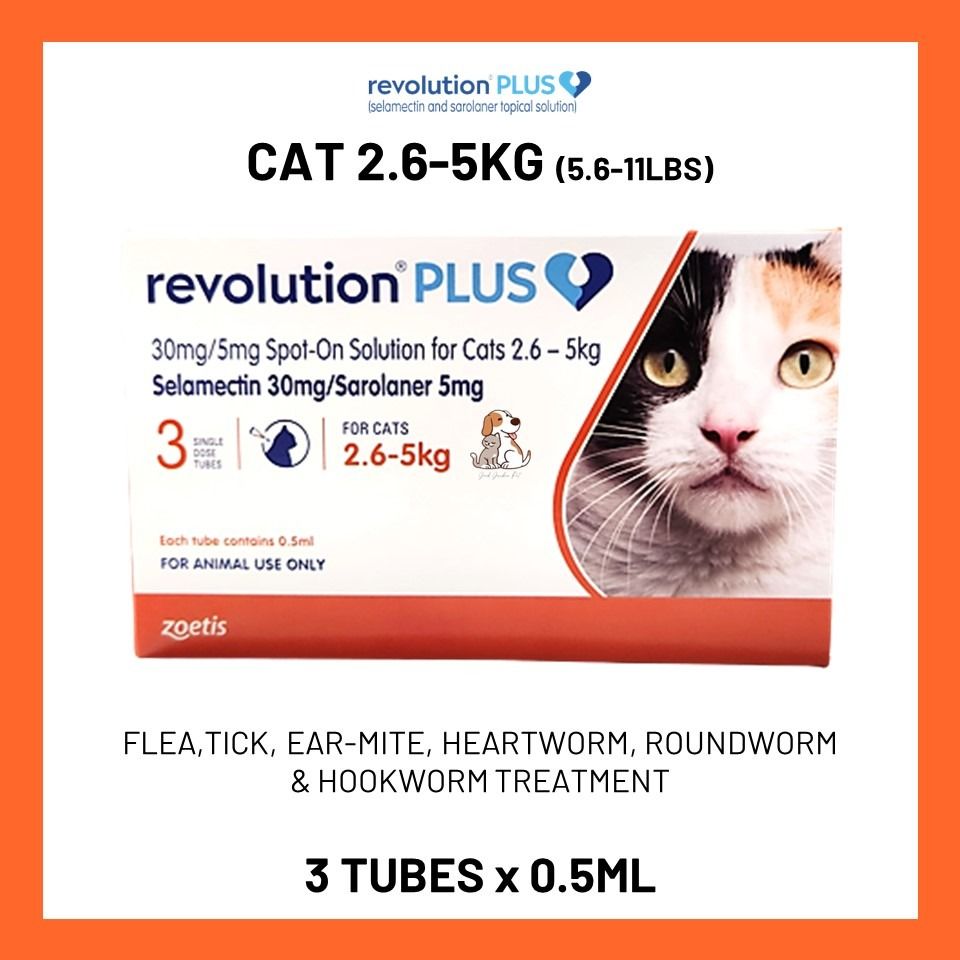 Revolution PLUS Cat Orange 2.6KG 5KG 6 in 1 Pest Protection Spot