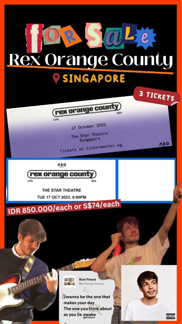 rex orange county ticket, Tickets & Vouchers, Event Tickets on Carousell