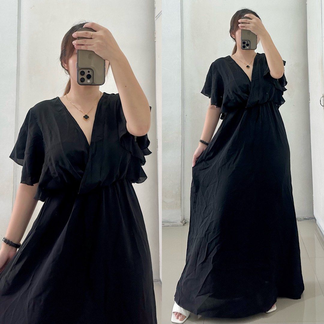 Shein Black Maxi Flowy Dress, Women's Fashion, Dresses & Sets, Dresses on  Carousell