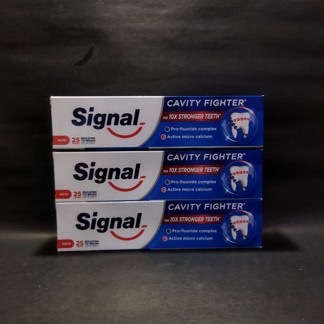 Signal Toothpaste (75ml) From Dubai (Category: Oral Care) located in Pasig City. Submitted by mmimportedgoods (Listing ID 1257004210, Image 2). Description: Signal Cavity Fighter with maximum cavity protection contains pro-flouride complex, active micro calcium & natural mint extract. Scientifically proven to : - Repair tiny invisible holes before they become cavities. - Form a protective layer for 10x stronger teeth. 🌸🌸🌸 All products that are