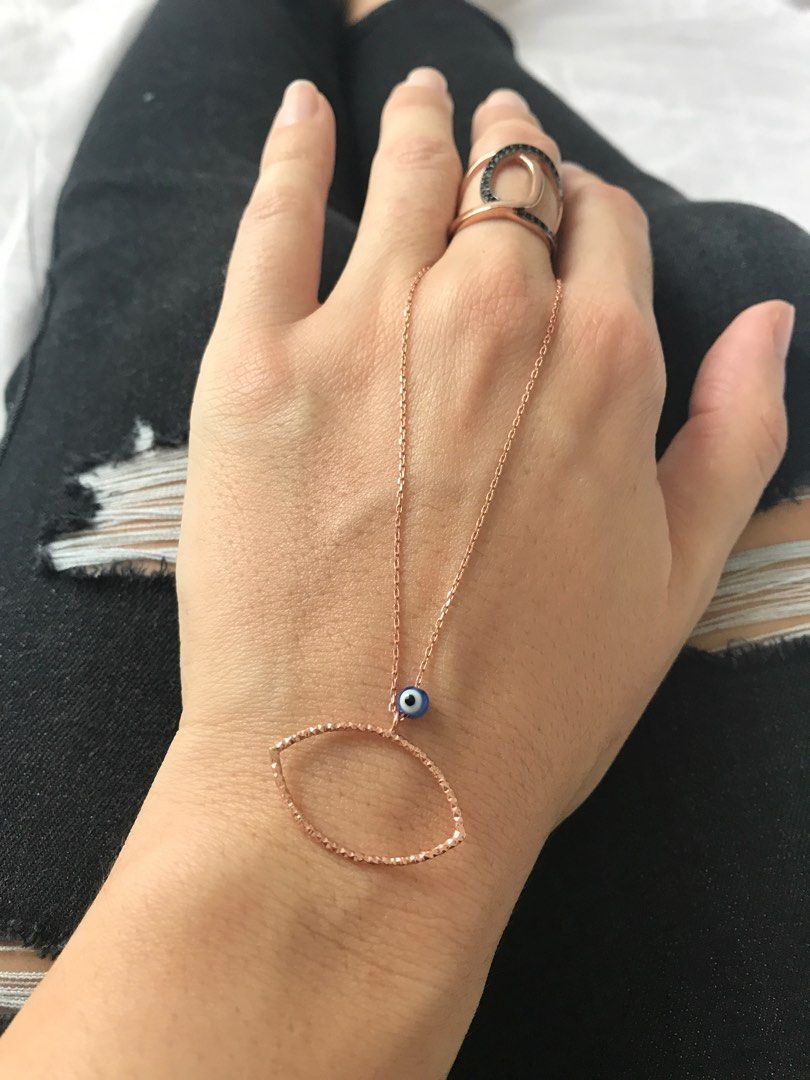 Sterling silver 925 necklace rose gold plated evil eye Women s