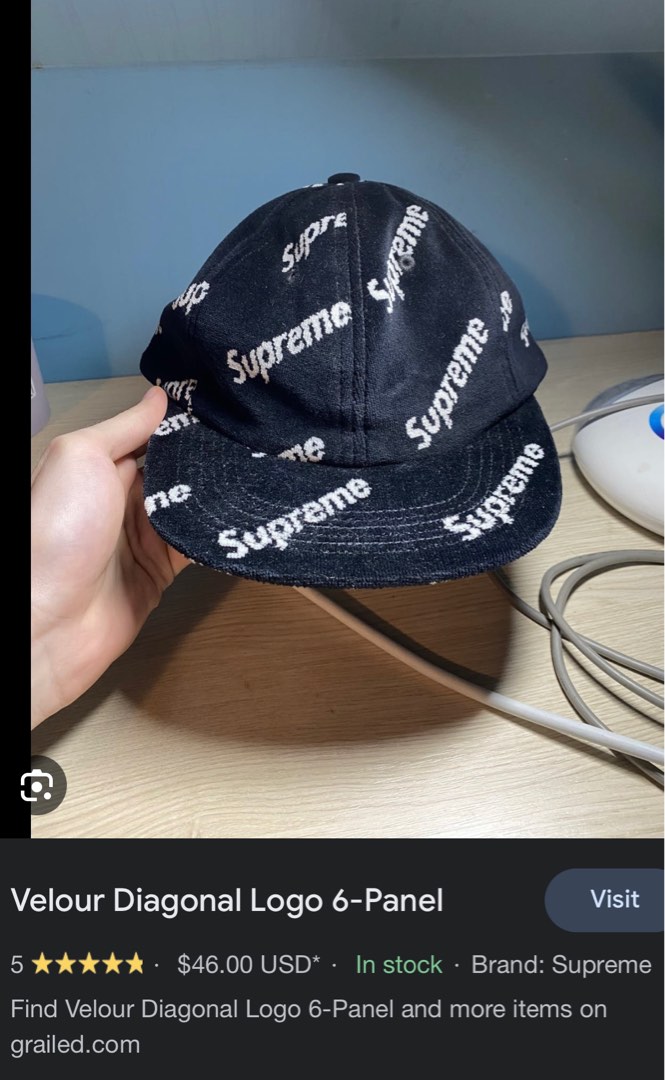 Supreme velour diagonal logo 6 panel, Men's Fashion, Watches