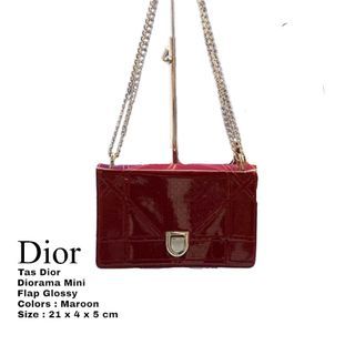 Tas Wanita Dior Diorama Mini Flap Glossy Maroon