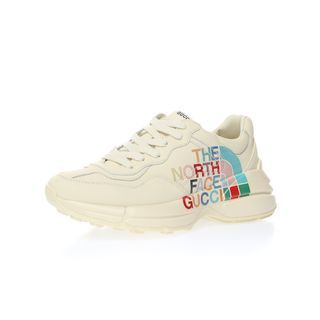 The North Face x Gucci Rhyton Vintage Leather Horned Retro Pops Casual Athletic Joggers "Ivory Color North Face Logo Print"