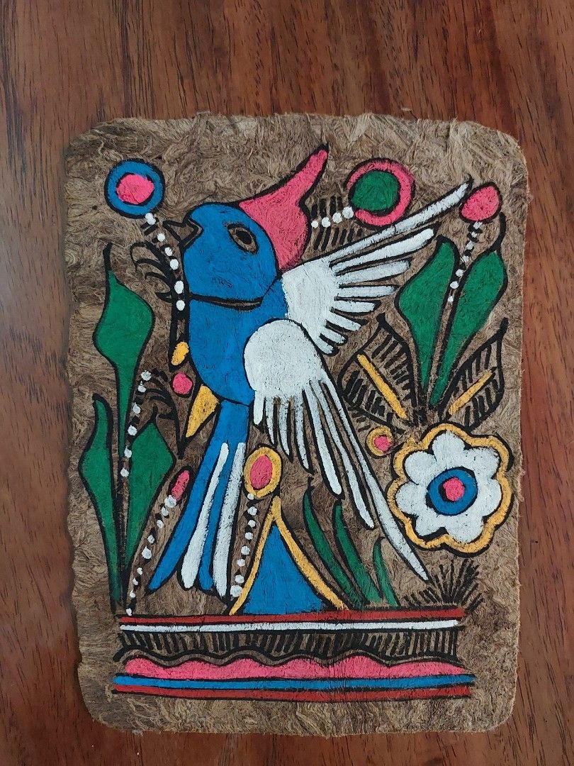 VINTAGE MEXICAN AMATE ART (Category: Frames & Pictures) located in Quezon City. Submitted by freefox.7ea14e (Listing ID 1256898647, Image 2). Description: Colorful Vintage Mexican Amate Art, made from the bark of a tree, In good condition 4 pcs, 5 inches x 7 inches each piece Without frame Amate is an ancient tradition of paper making from Mexico, made from the pulp of the fig and mulberry trees. Location: Fairview, QC.
