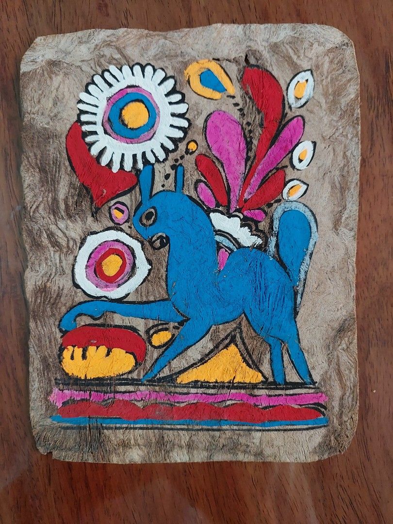 VINTAGE MEXICAN AMATE ART (Category: Frames & Pictures) located in Quezon City. Submitted by freefox.7ea14e (Listing ID 1256898647, Image 3). Description: Colorful Vintage Mexican Amate Art, made from the bark of a tree, In good condition 4 pcs, 5 inches x 7 inches each piece Without frame Amate is an ancient tradition of paper making from Mexico, made from the pulp of the fig and mulberry trees. Location: Fairview, QC.