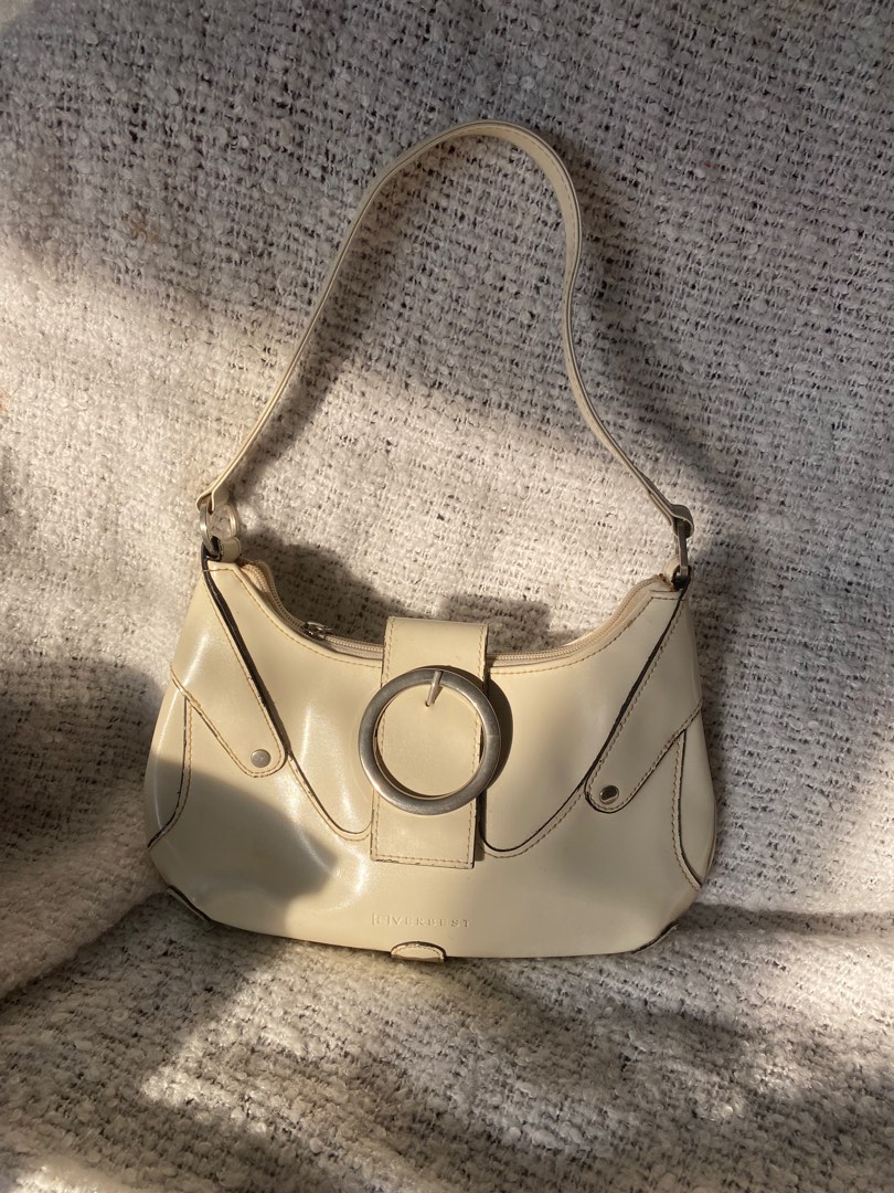 Vintage Y2K 2000s Pinterest white shoulder bag with buckle detail