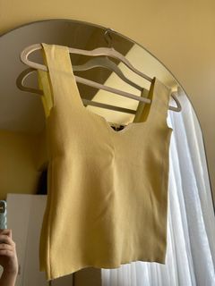 Yellow (Butter) Knitted Square Neck Sleevelesstop