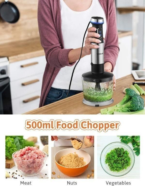 YISSVIC 1100W Hand Blender 4 in 1 Stick Blender with 800ml Beaker 500ml