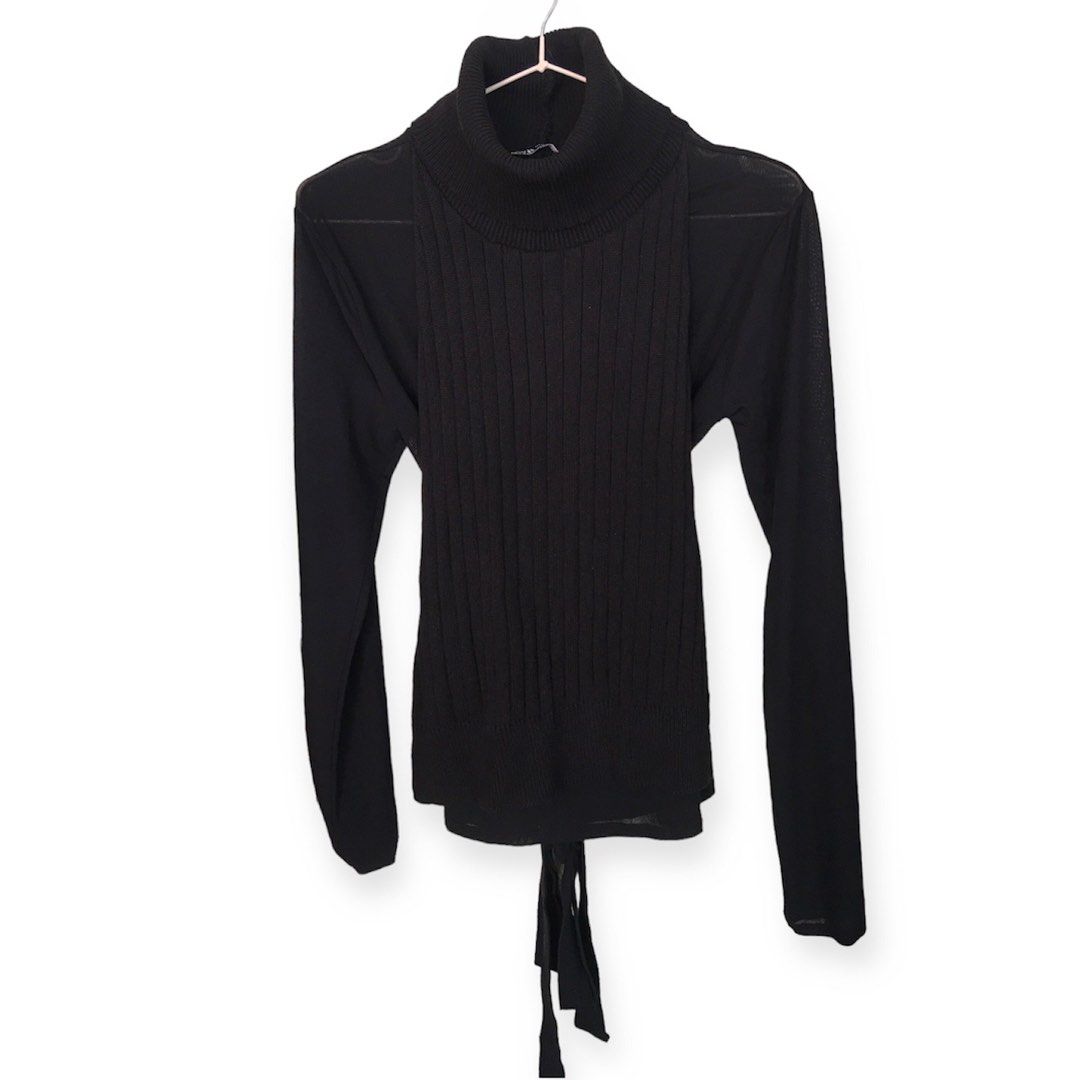 ZARA Turtle Neck Belted Combination Knit Top, Women's Fashion, Tops