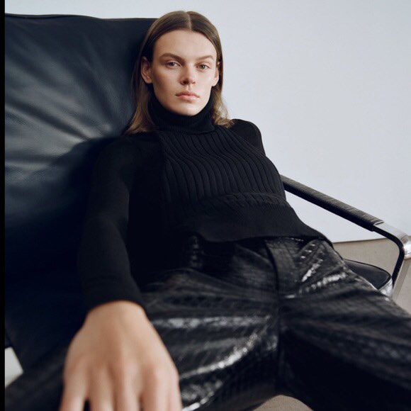 ZARA Turtle Neck Belted Combination Knit Top, Women's Fashion, Tops