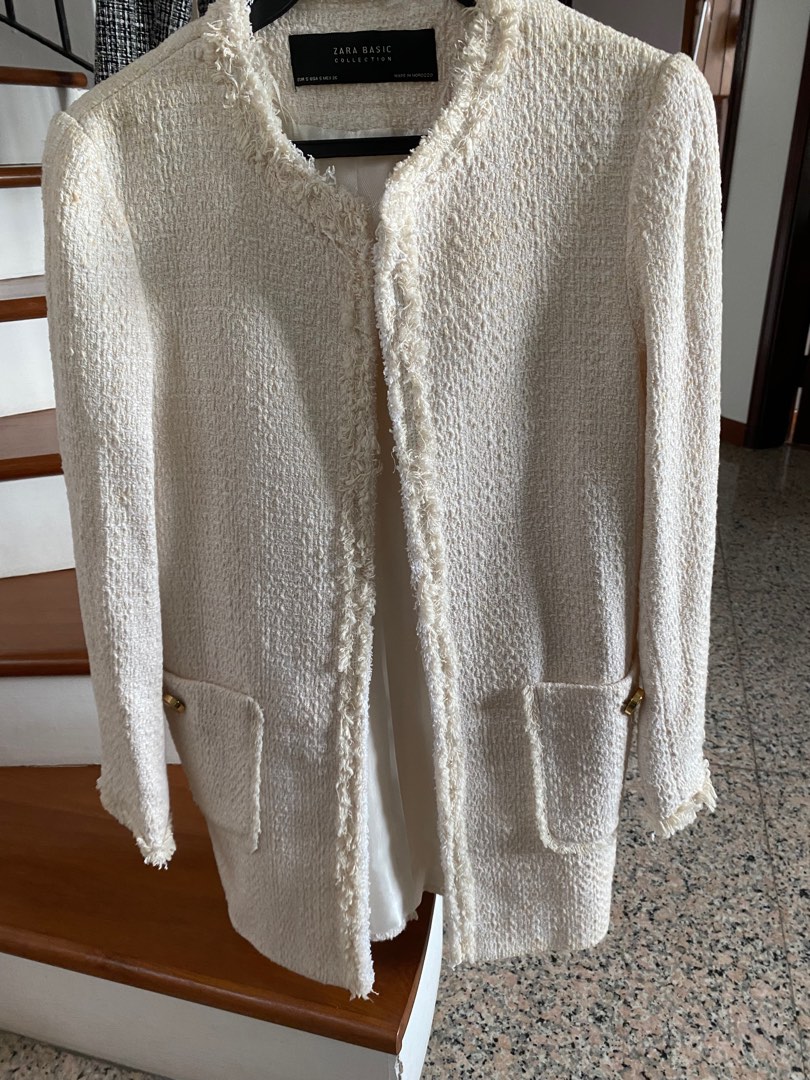 Zara cream tweed longline jacket