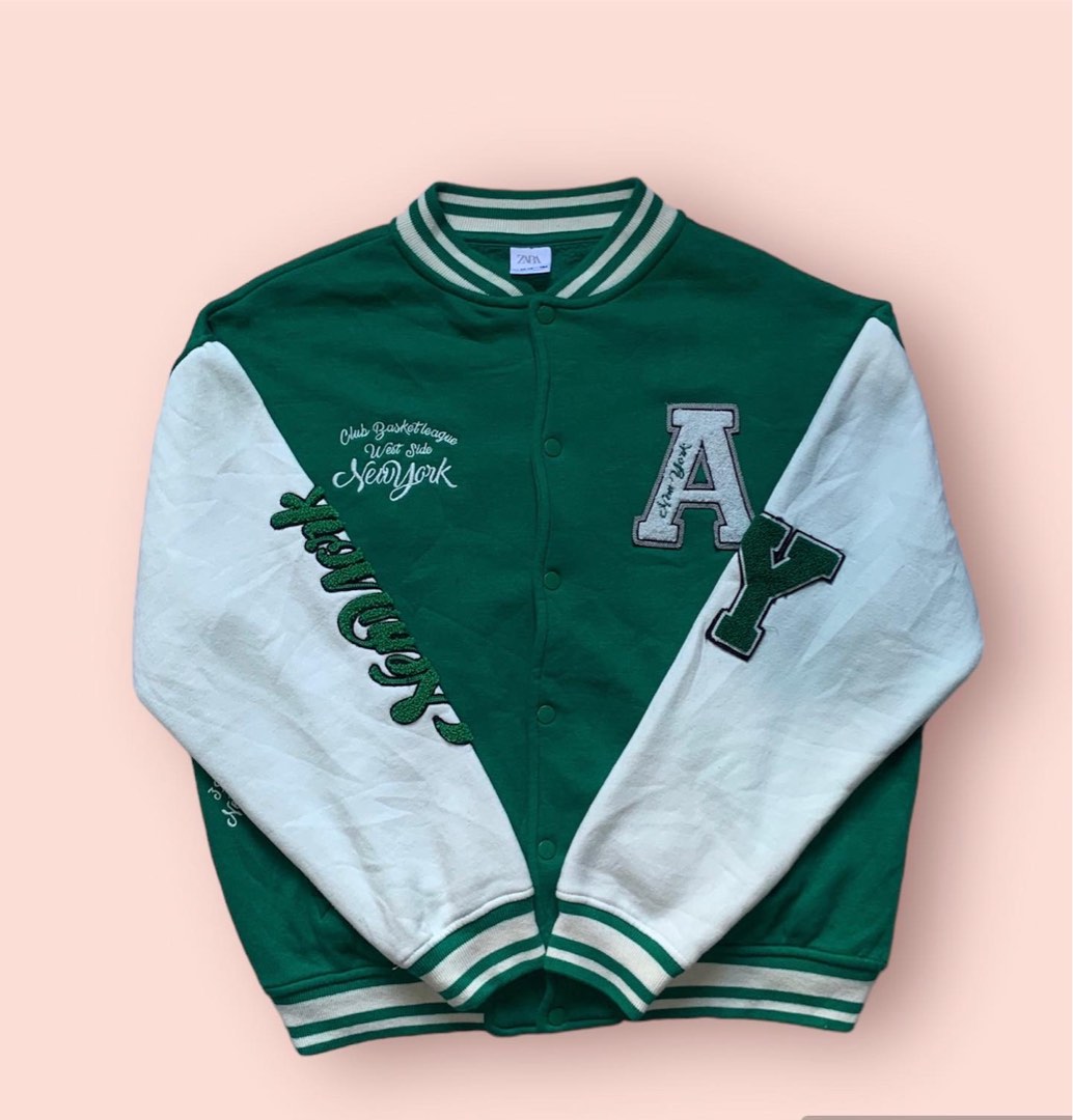 Zara Green Varsity Jacket, Men's Fashion, Coats, Jackets and Outerwear