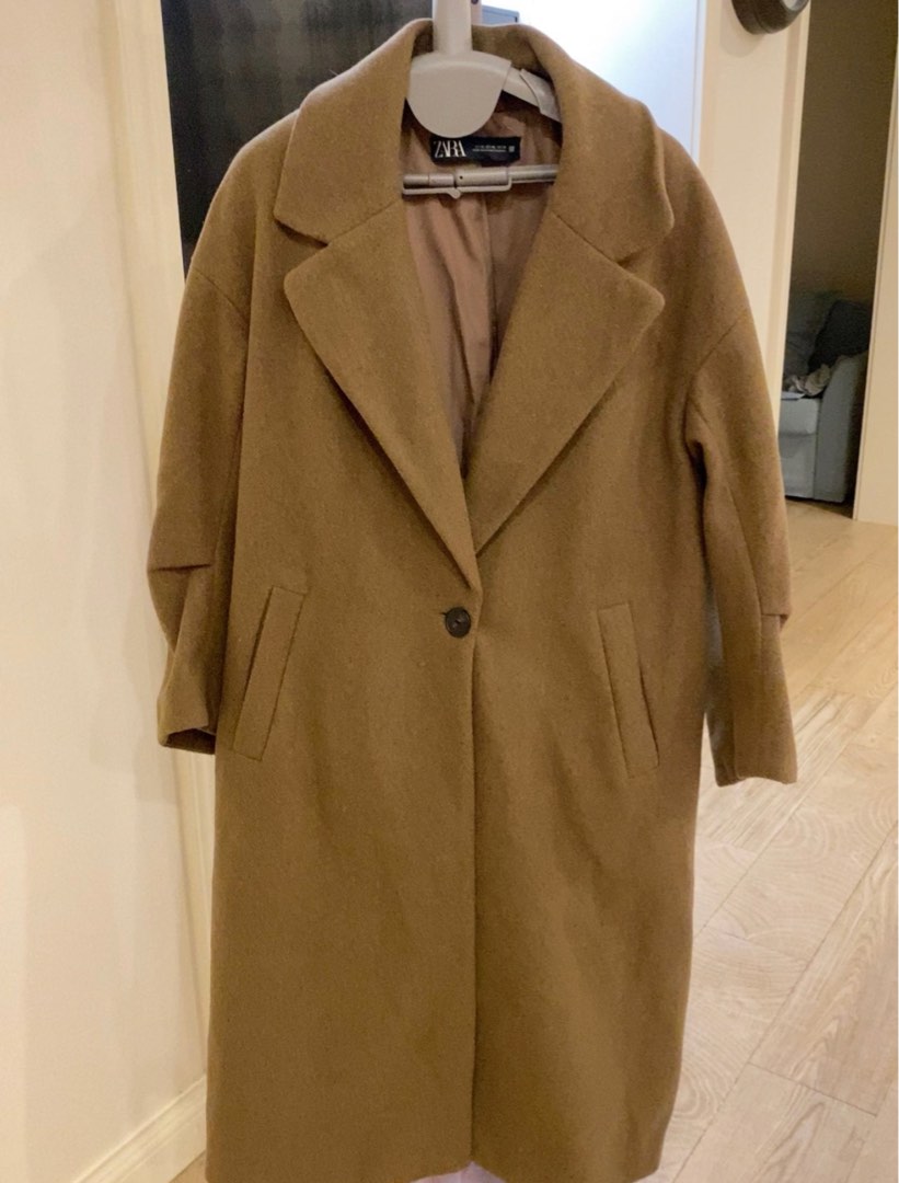 Zara brown long hot sale coat