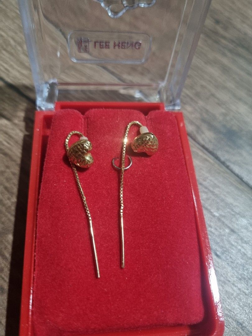 18k Saudi Gold Heart dangling Earrings Women s Fashion Jewelry