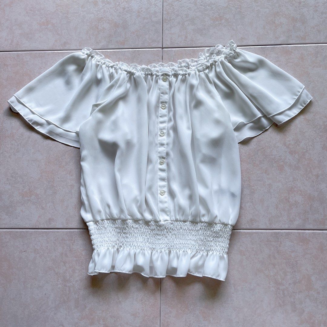 Off the shoulder white blouses online
