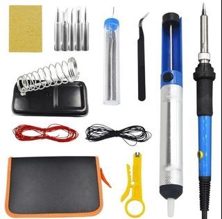 [3038A] Soldering Iron Kit, 60W Adjustable Temperature Soldering-iron Gun Kit with 5 Soldering Tips, Desoldering Pump, Tin Wire Tube, Soldering Iron Stand, Tweezers, Wire Stripper Cutter and Electronic Wire 3 Pin UK Plug