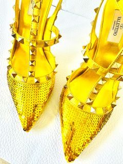 $3500  Valentino gold sequin heels