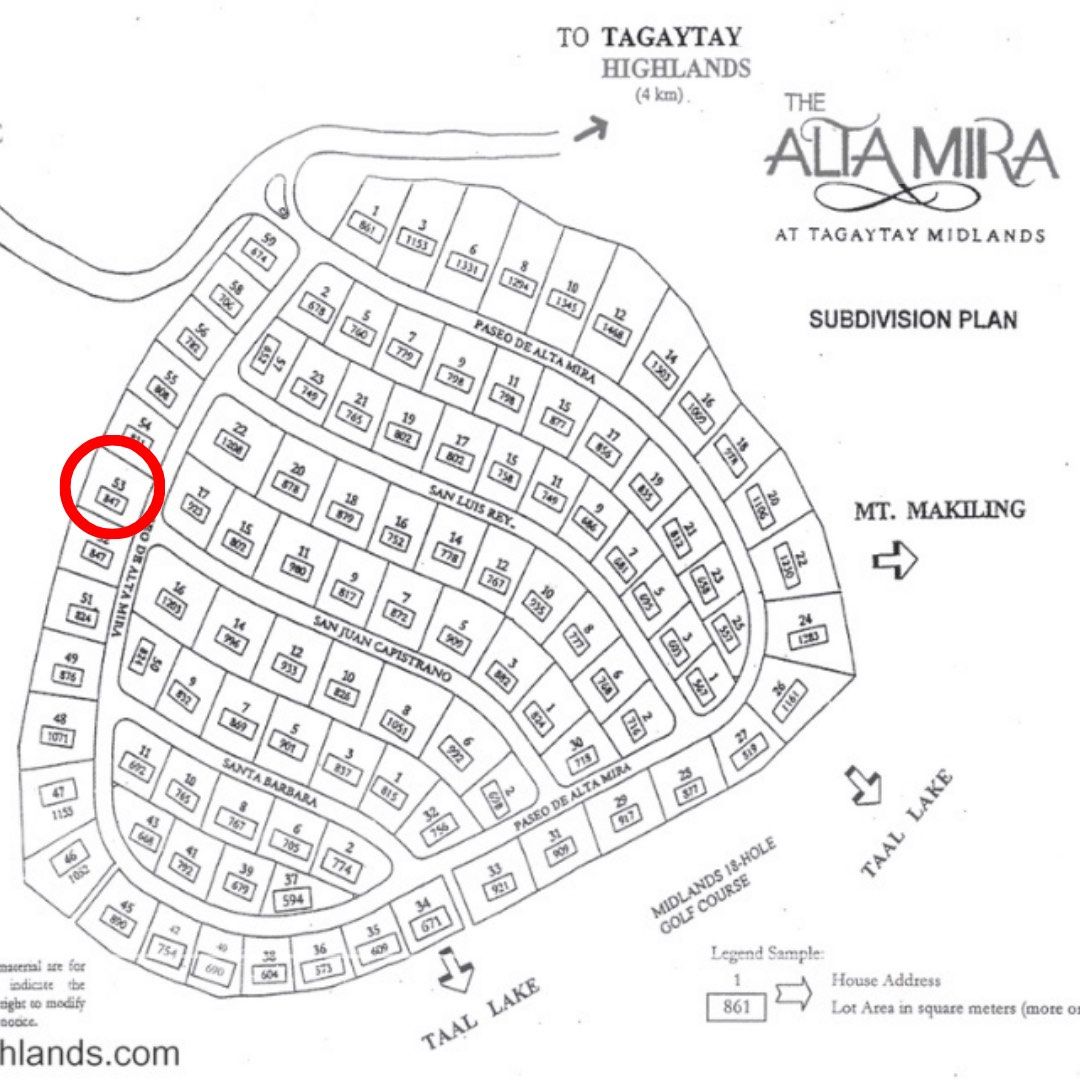 847 sqm. Vacant Lot at Paseo De Alta Mira Alta MiraMidlands Tagaytay Highlands with