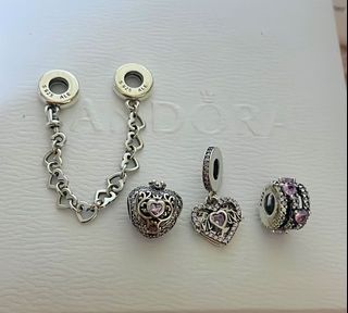 💙🩵❤️ BIG SALE PANDORA AUTH LINKED HEART AND  SAFETYCHIAN - 1199/ REGAL HEART / FAMILY HEART CHARM - 949 EACH /  HEART PAVE BARREL CHARM -1199
