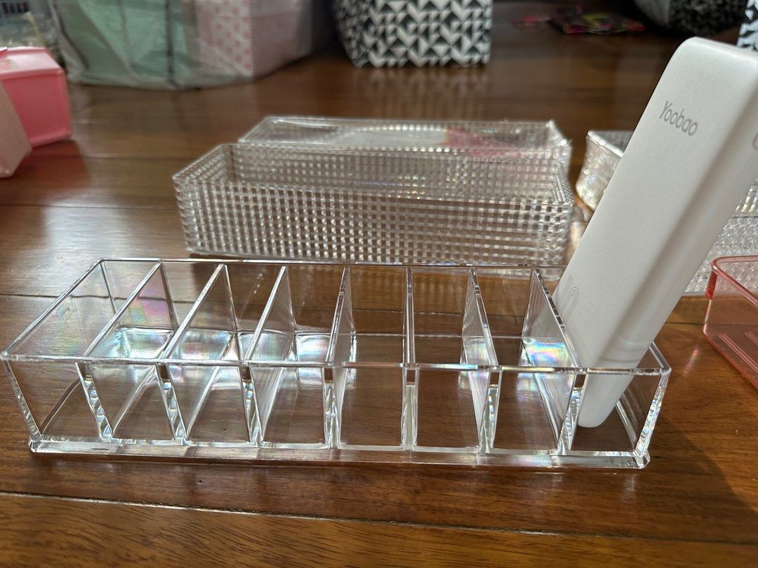 Acrylic office table and small things makeup storage organizer bundle (Category: Storage Boxes & Baskets) located in Quezon City. Submitted by closet.cha (Listing ID 1257089917, Image 2). Description: Everything at 480 only Sold as is No damage No return no exchange No haggle and low baller offers. No other photos or when worn for flat lays. No Meet-Ups No Cash on Delivery No Pera Padala at the moment. 🖊Please pay on time. No to joy reservers.🖊