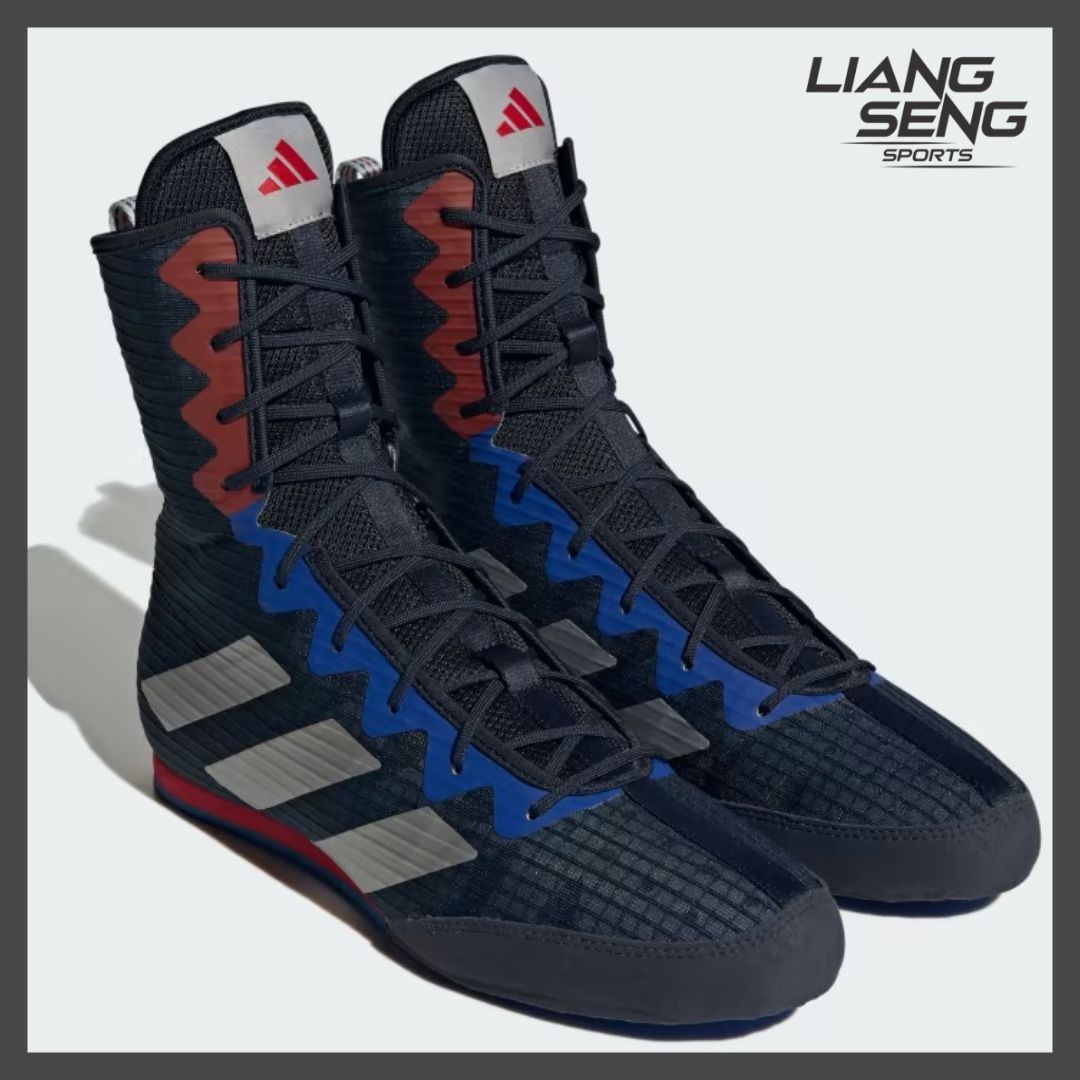 Red and cheap blue boxing boots