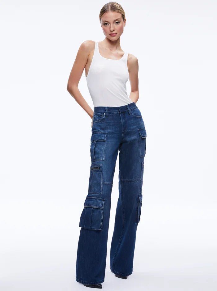 Alice Olivia Cay Baggy Cargo Jeans Women s Fashion Bottoms