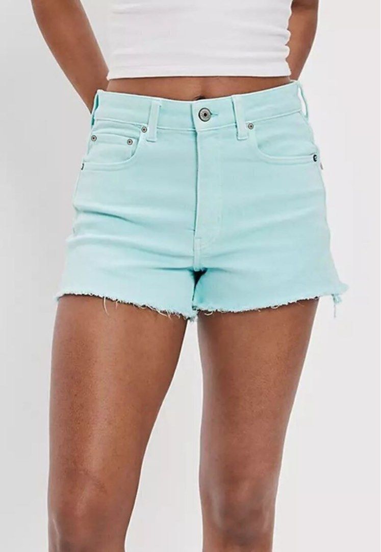 Mint green online denim shorts
