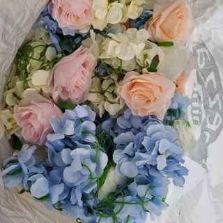 Artificial hydrangeas and roses