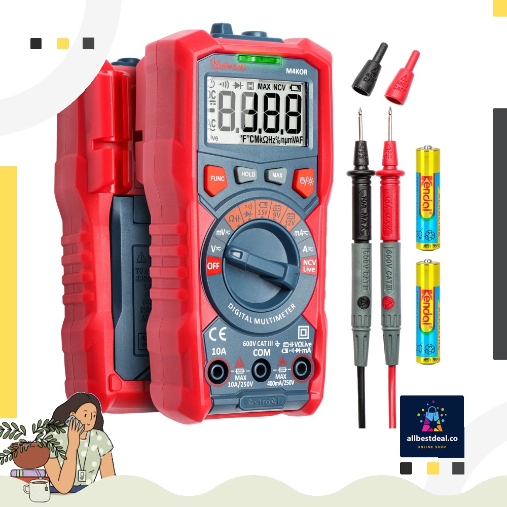 AstroAI Digital Multimeter, TRMS 4000 Counts AutoRanging Ohmmeter