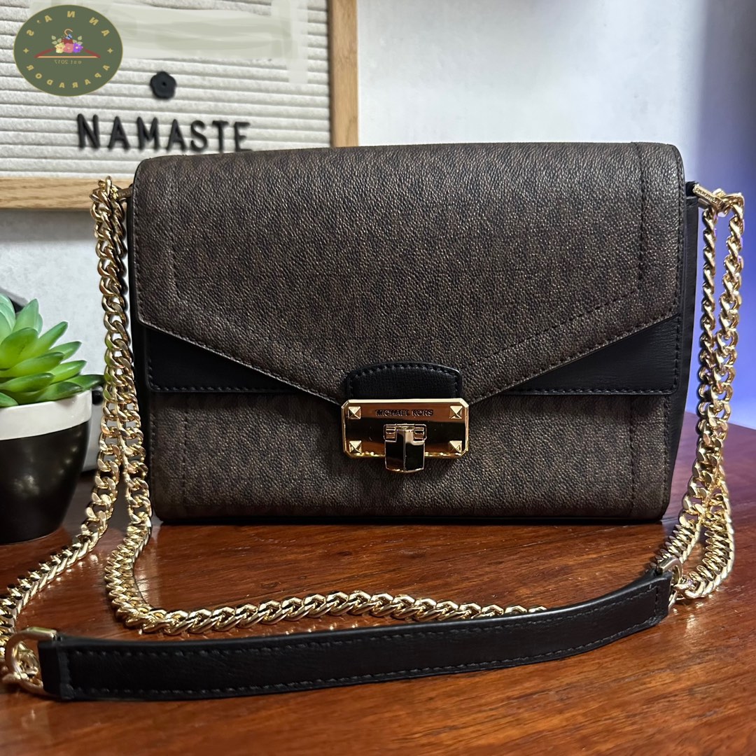 AUTHENTIC Michael Kors MK Kinsley Medium Shoulder Flap Crossbody Bag in Signature Black Brown Canvas Hard to find Color combo Luxury Bags Wallets on Carousell