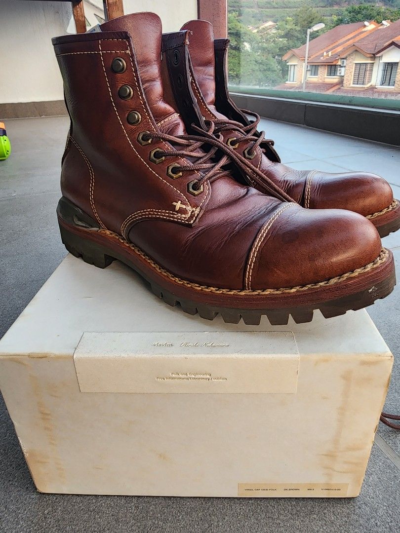 Authentic Visvim virgil cap okie folk leather boots, Men